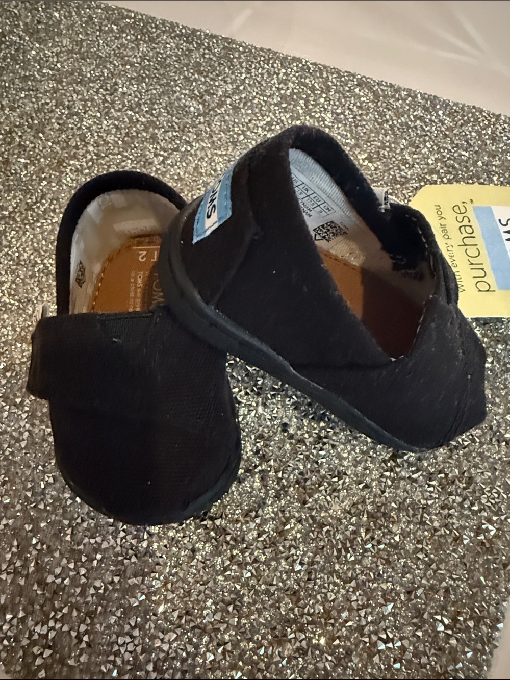 Toms Kids Black Canvas Slip-On Moccasins baby size 2